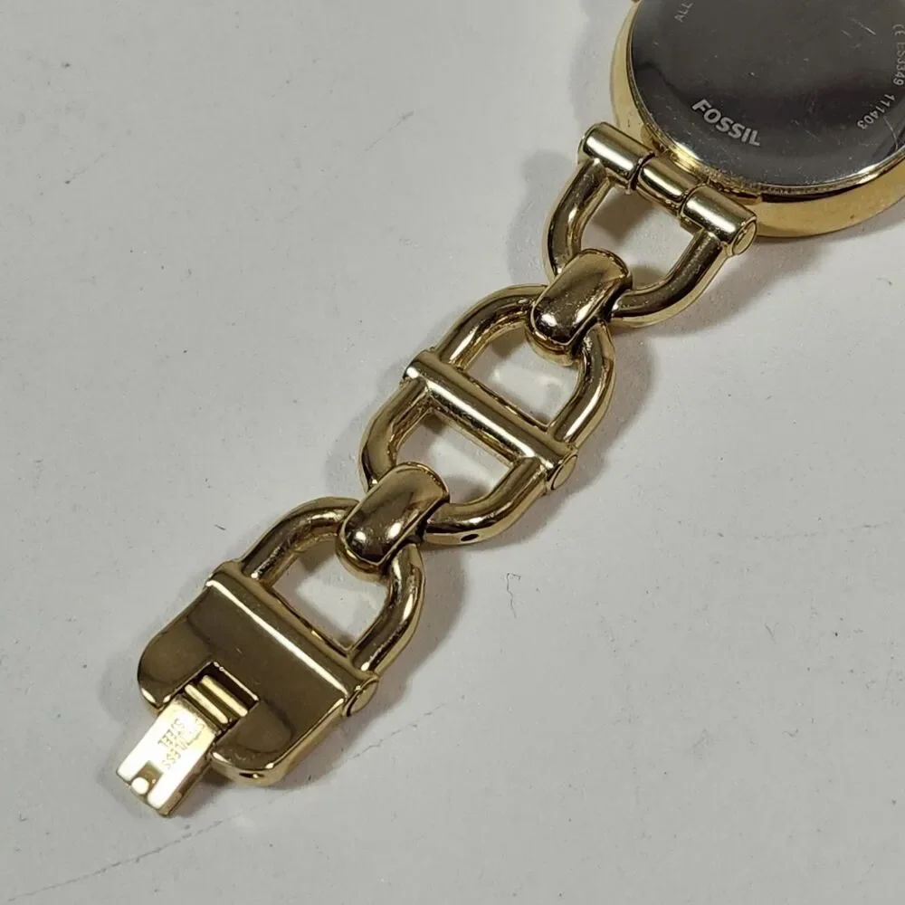 Fossil Olive Women's Watch New Battery Link Working Bracelet ES3349 Gold Tone